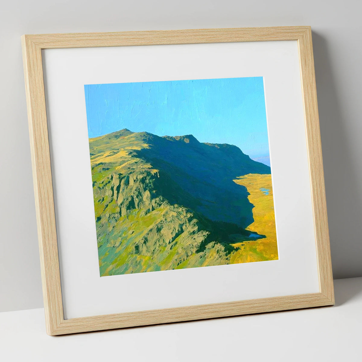 Thunacar Knott Ridge and Crags lake district fell art print in natural frame
