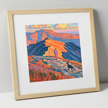 Radiant Helvellyn Dog Walk gifts for dog walkers art print in natural frame