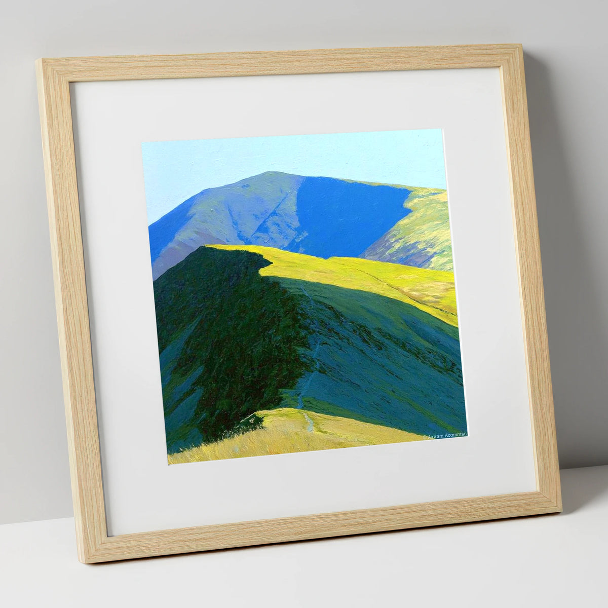 Great Rigg Sunlit Ridge Path lake district fell art print in natural frame