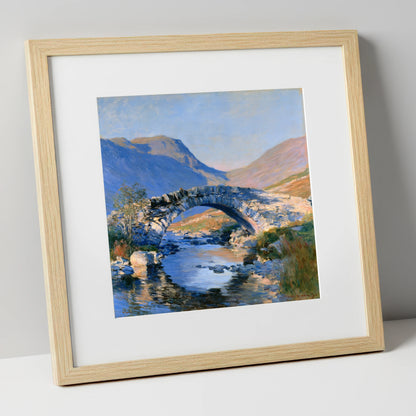 Luminous Stone Bridge Over Mountain Beck lake district waterfall art print in natural frame
