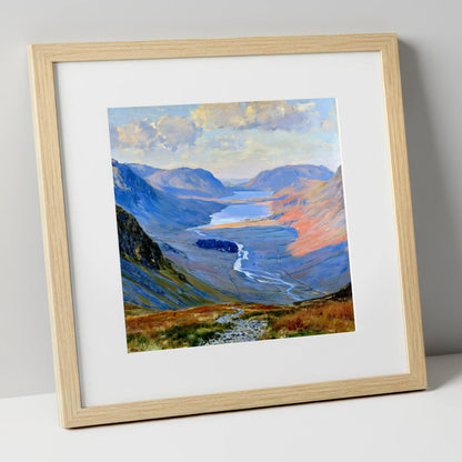 Luminous Valley View from Haystacks lake district fell art print in natural frame