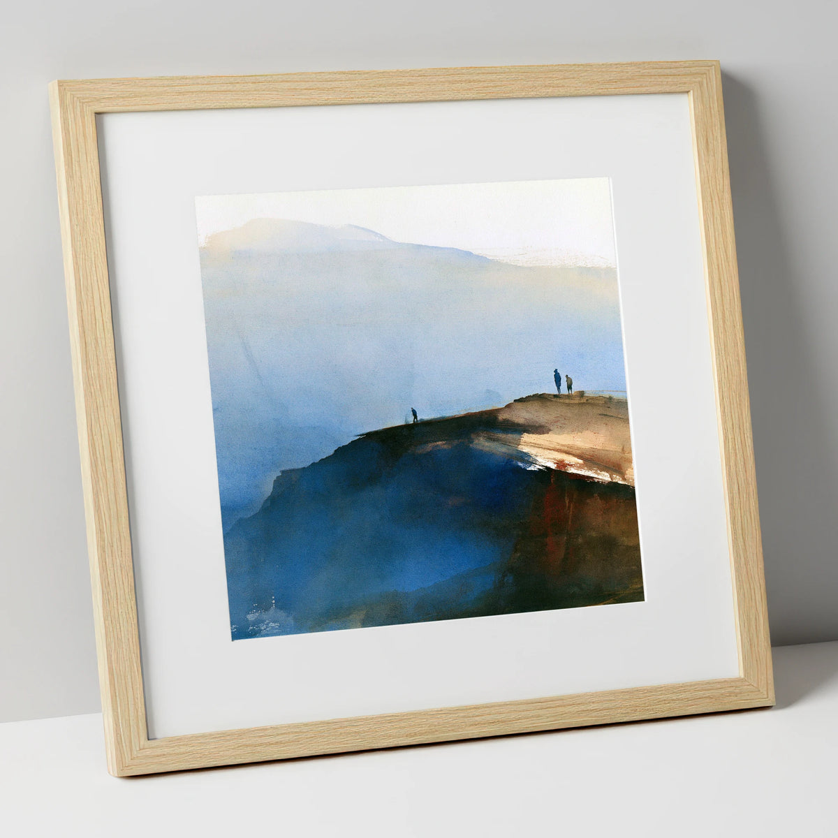 Indigo Fell Edge with Hikers lake district fell art print in natural frame