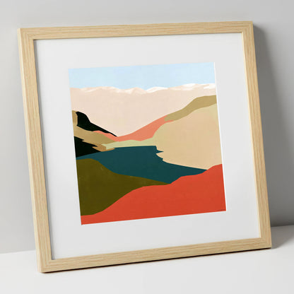 Easedale Tarn in Bold Terracotta lake district lake art print in natural frame