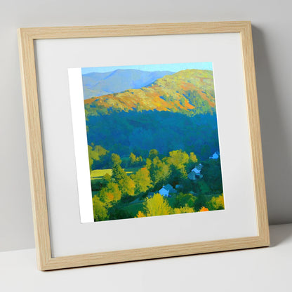 Sunlit Loughrigg Fell Ridge lake district fell art print in natural frame