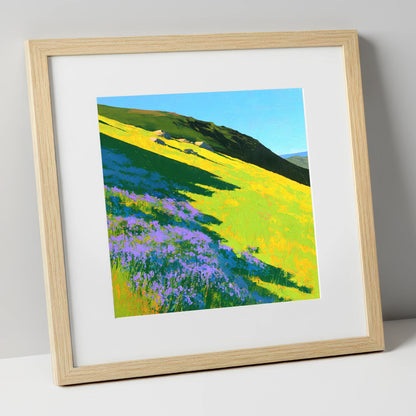 Purple Heather and Fellside Shadows flowers & fellsides art print in natural frame
