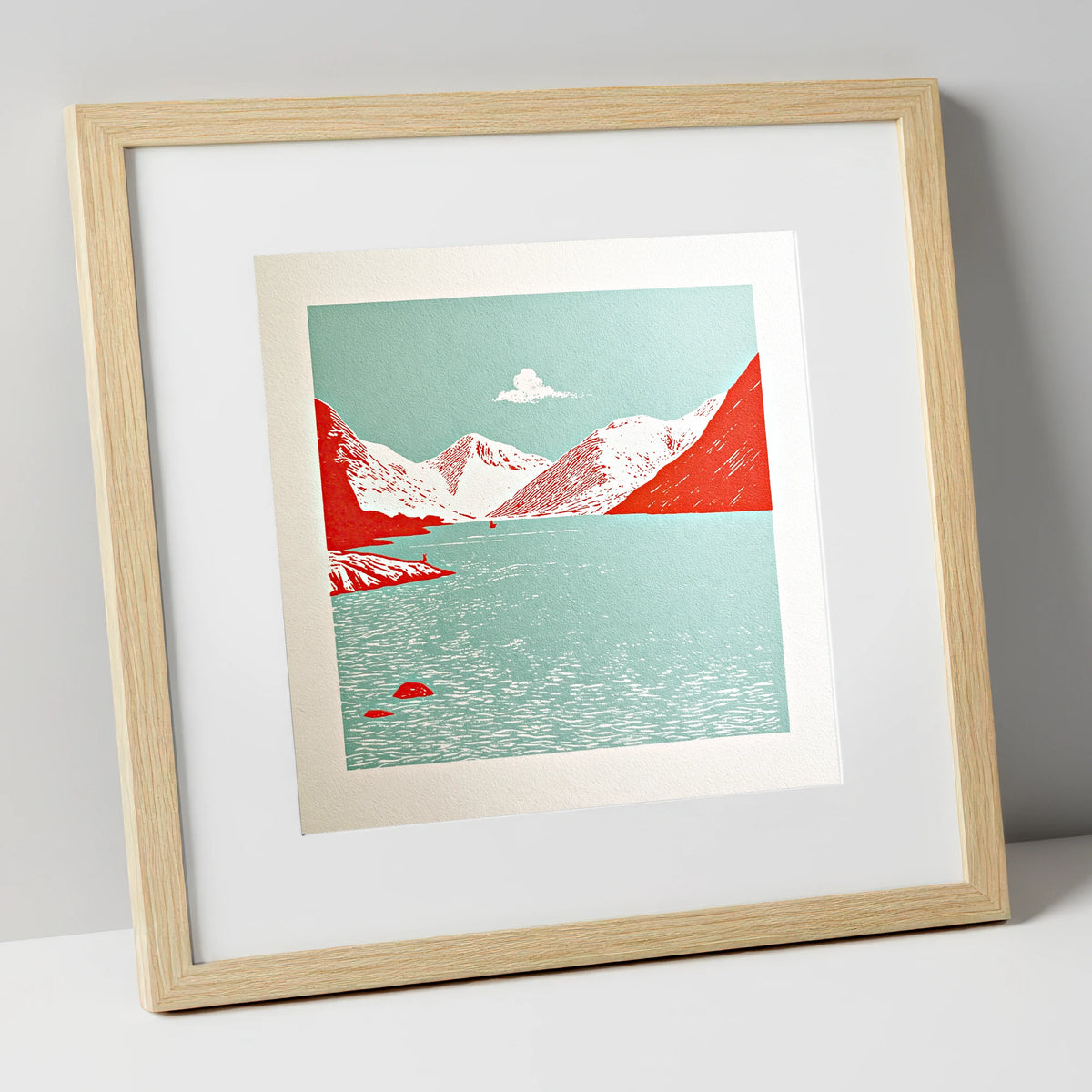 Vibrant Red Wastwater Landscape lake district lake art print in natural frame