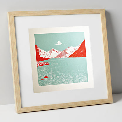 Vibrant Red Wastwater Landscape lake district lake art print in natural frame