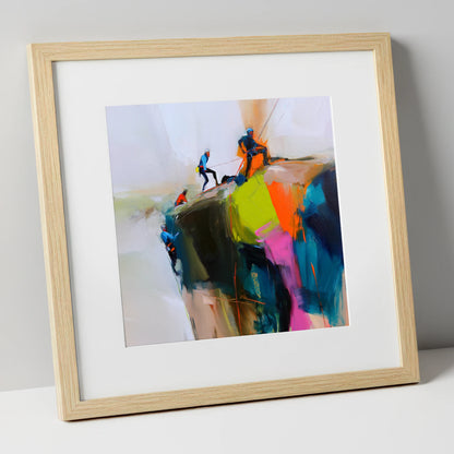 Crag Climbers in Vibrant Colour lake district walking art print in natural frame