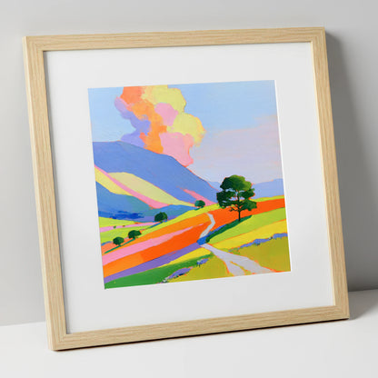 Winding Path Through Colourful Fells lake district fell art print in natural frame
