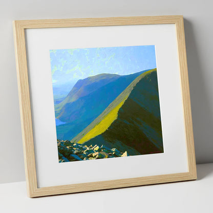 Sunlight on Whiteside Ridge lake district fell art print in natural frame