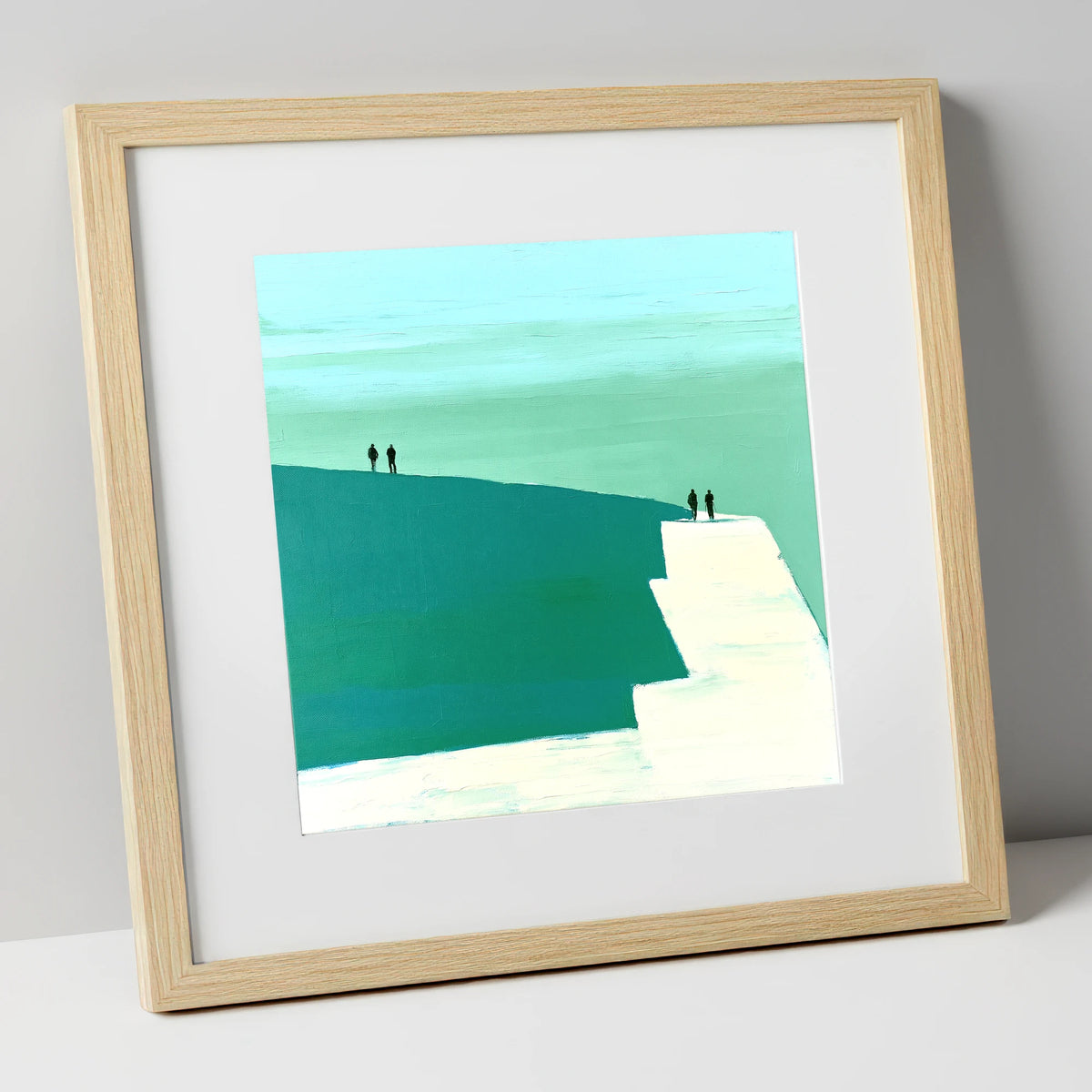 Teal Striding Edge Fell Walkers lake district walking art print in natural frame