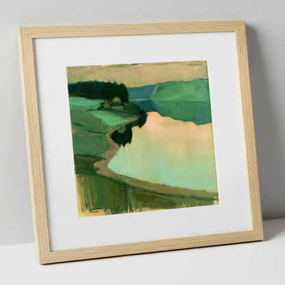 Still Lake at Peach Dawn lake district lake art print in natural frame