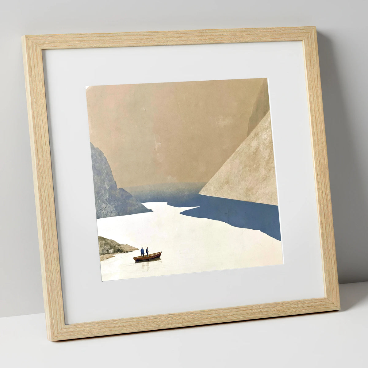 Rowing beneath the Steep Screes lake district lake art print in natural frame