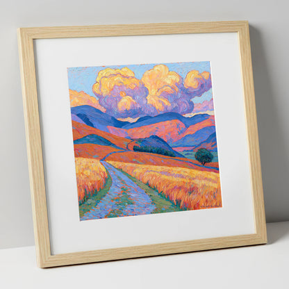 Golden Fells Under Storm Clouds lake district sky art print in natural frame