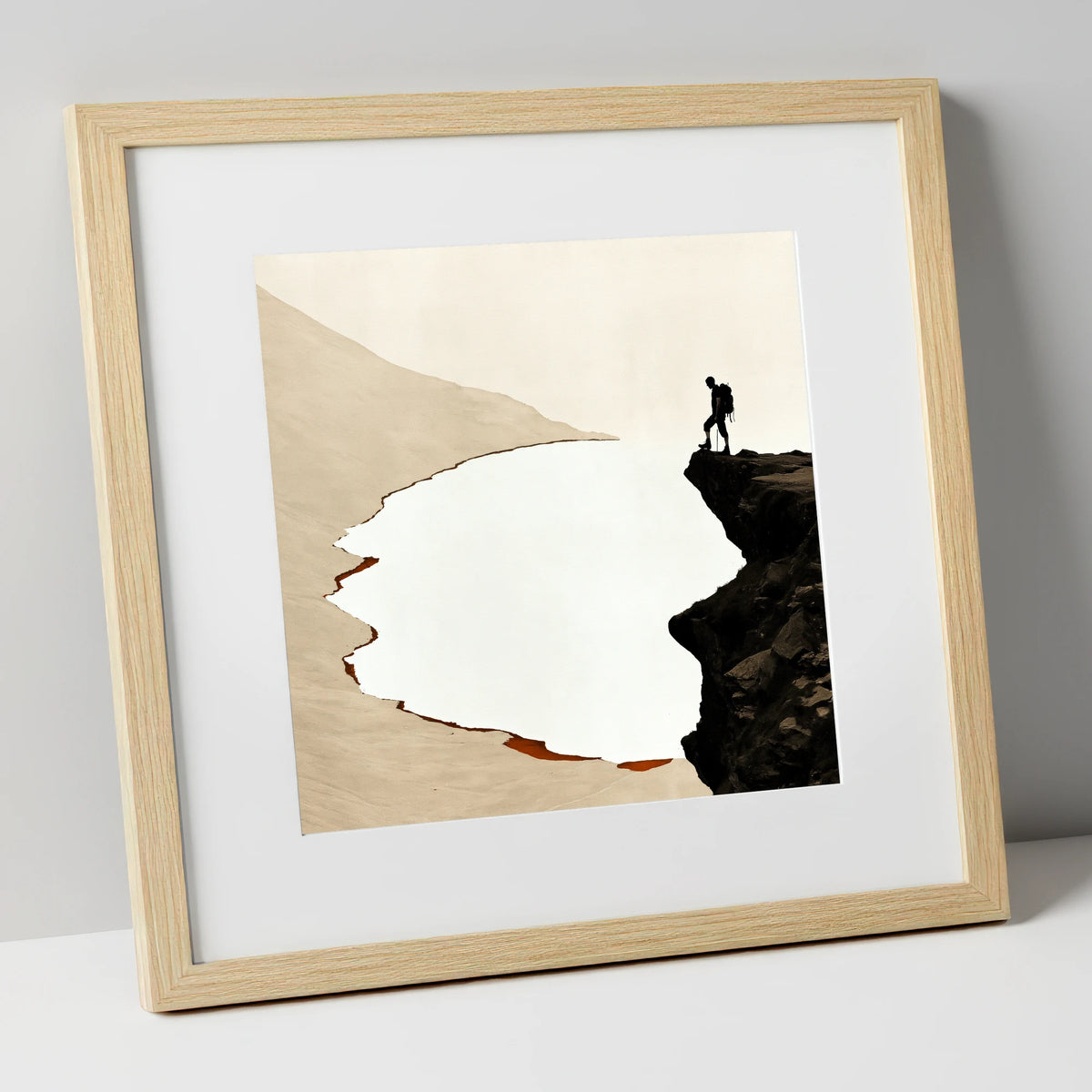 Helvellyn Edge Walker Silhouette lake district fell art print in natural frame