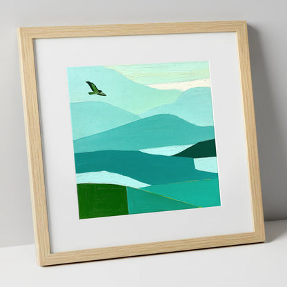 Buzzard Over Teal Fells lake district wildlife art print in natural frame