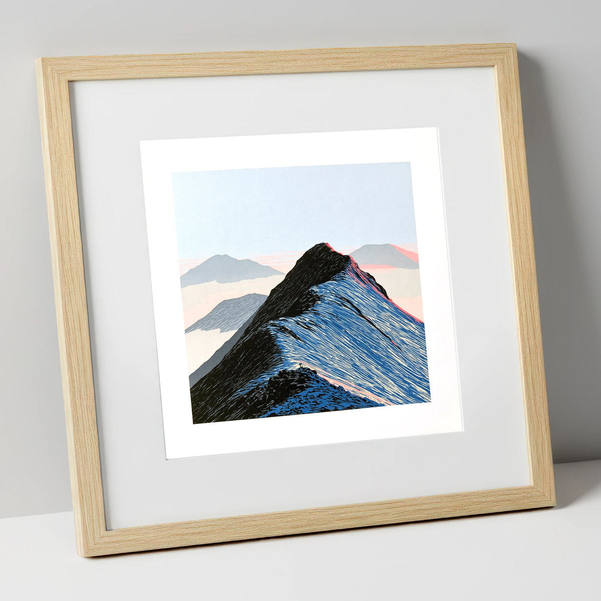 High Mountain Ridge Above Mist lake district fell art print in natural frame