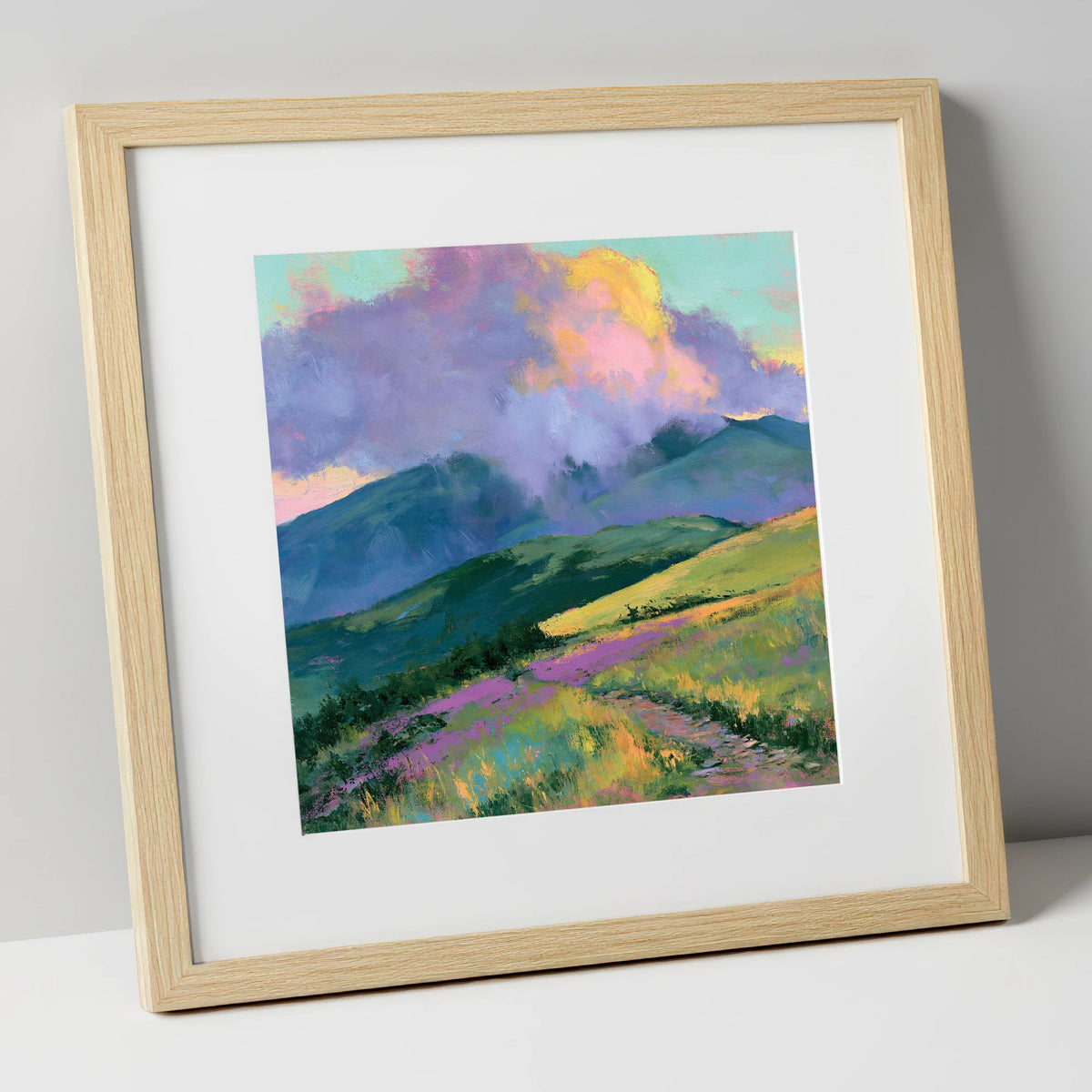 Rolling Fells Under Luminous Clouds lake district fell art print in natural frame
