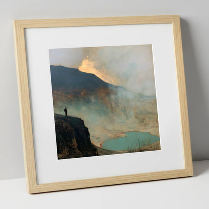 Helvellyn Walker in Golden Mist lake district fell art print in natural frame