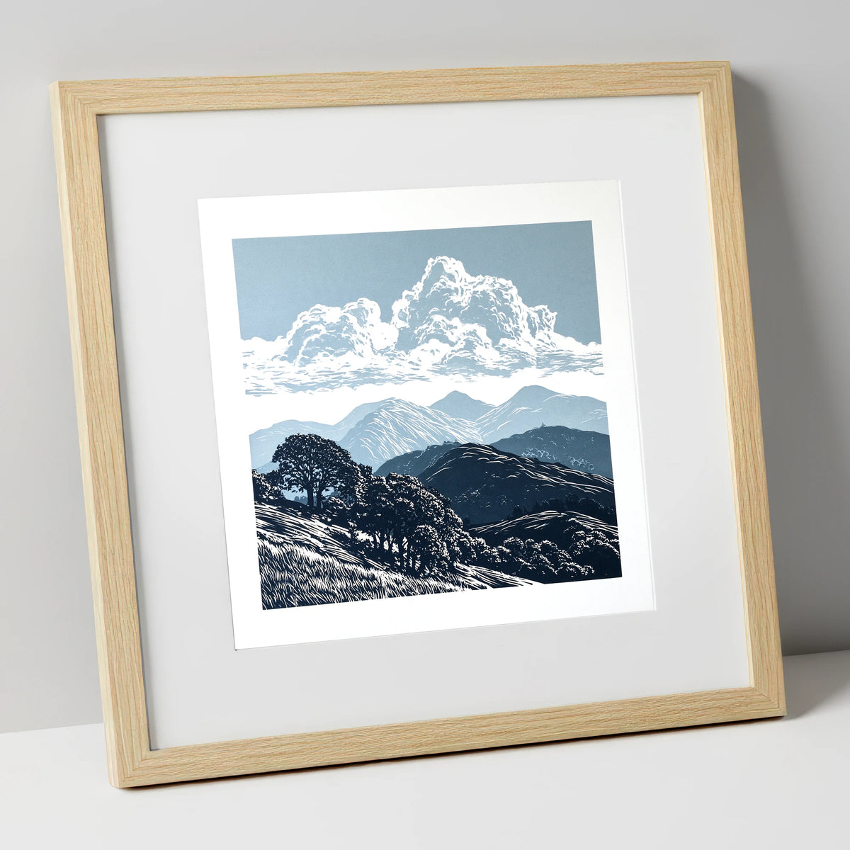 Rolling Fells Beneath Towering Clouds lake district fell art print in natural frame
