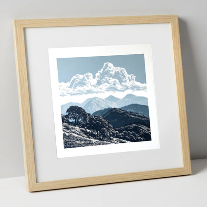 Rolling Fells Beneath Towering Clouds lake district fell art print in natural frame