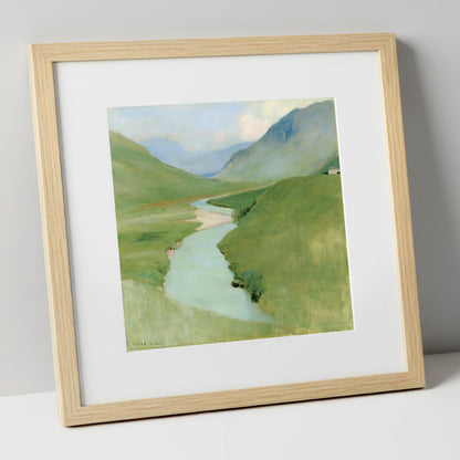Winding River in Pastel Fells lake district waterfall art print in natural frame