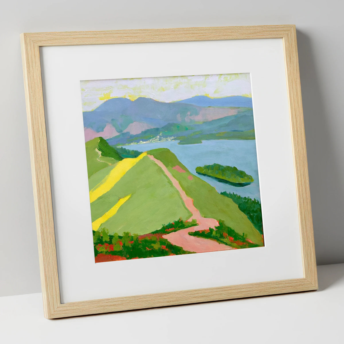 Vivid Derwentwater from Cat Bells lake district fell art print in natural frame