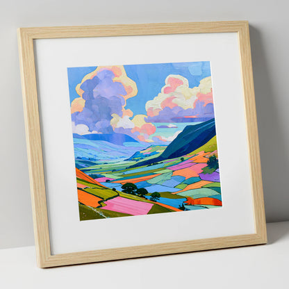 Lavender Clouds Over Rolling Fells lake district fell art print in natural frame
