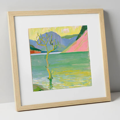 Vibrant Buttermere Lone Tree lake district lake art print in natural frame