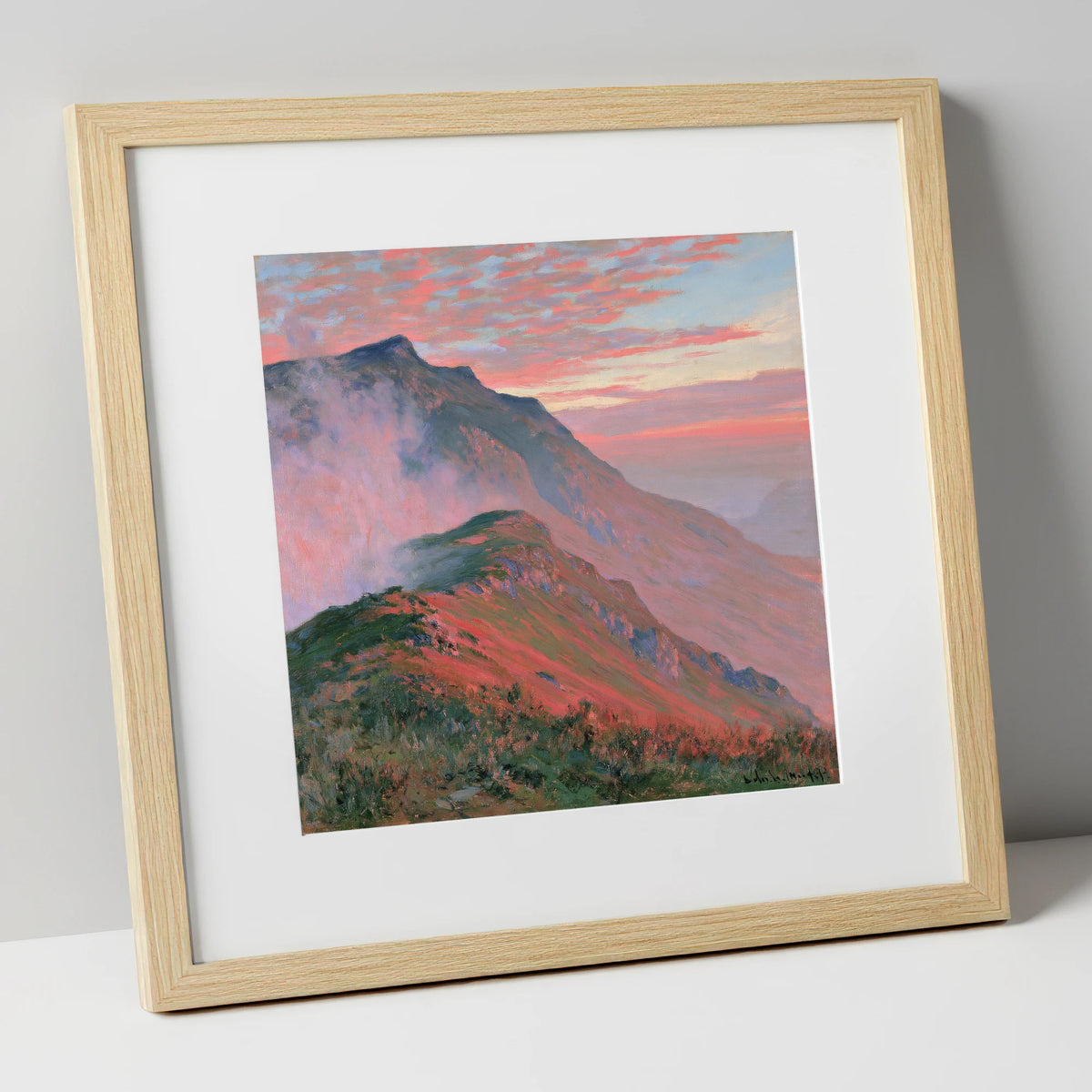 Mountain Ridge in Coral Mist lake district fell art print in natural frame