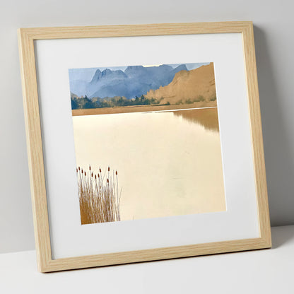 Elterwater Reeds and Slate Fells lake district lake art print in natural frame