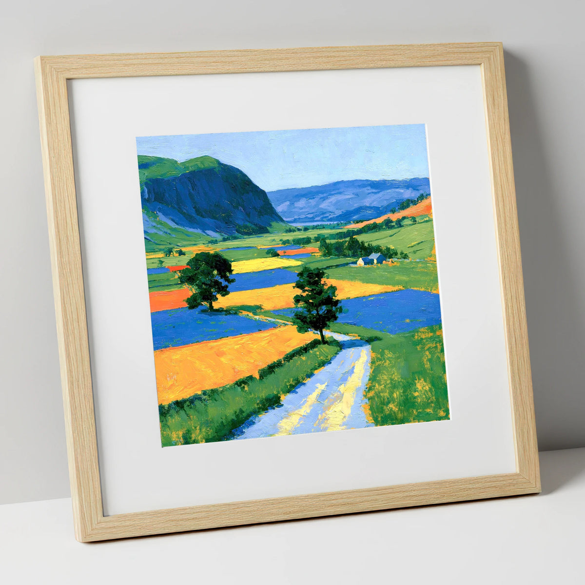 Bright Dale Patchwork Fields lake district valley art print in natural frame