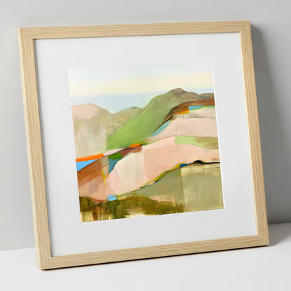 Contemporary Fell Summit View lake district fell art print in natural frame