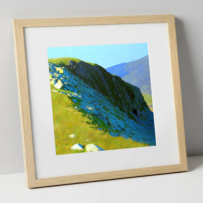 Sunlit Slopes on Rossett Pike lake district fell art print in natural frame