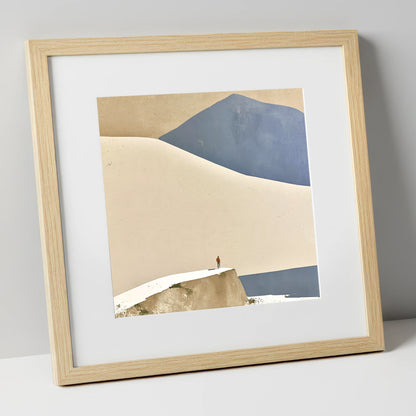 Lone Hiker Against Blue Fells lake district walking art print in natural frame