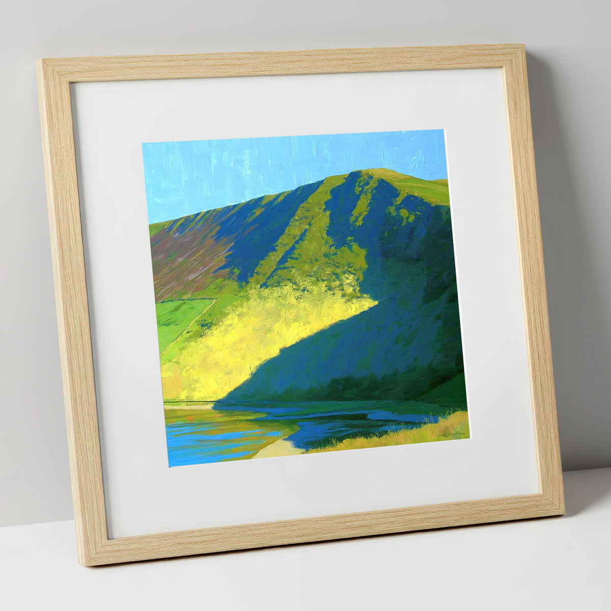 Sunlit Slopes of Lonscale Fell lake district fell art print in natural frame