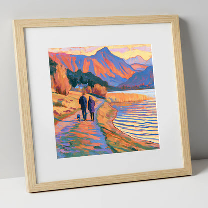 Vibrant Dog Walk at Hawkshead gifts for dog walkers art print in natural frame