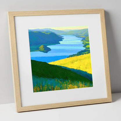 Bold Yellow Fells Above Ullswater lake district lake art print in natural frame