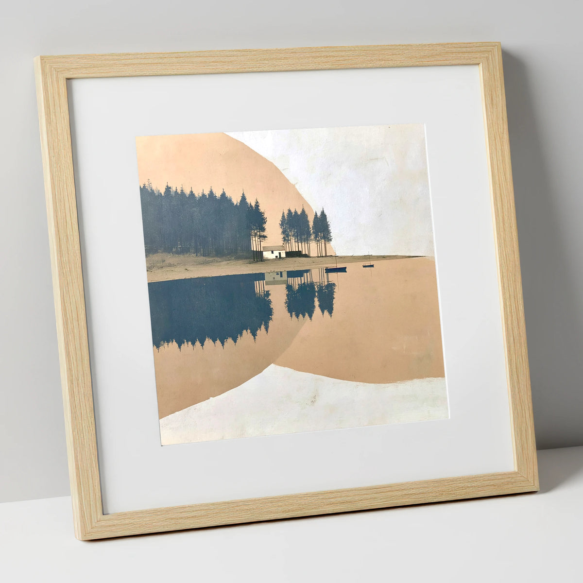 Slate Blue Lake Reflections lake district lake art print in natural frame