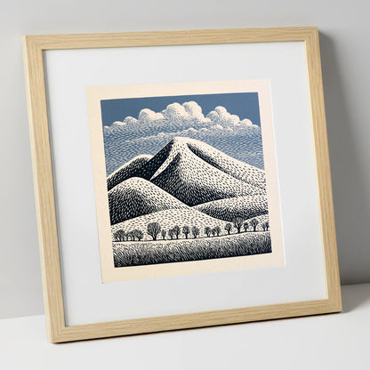 Skiddaw Mountain Beneath Patterned Clouds lake district fell art print in natural frame
