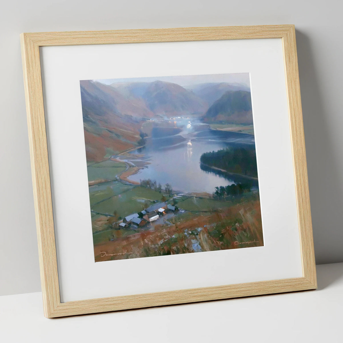 Loweswater Valley Under Silver Light lake district lake art print in natural frame
