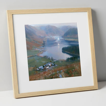 Loweswater Valley Under Silver Light lake district lake art print in natural frame
