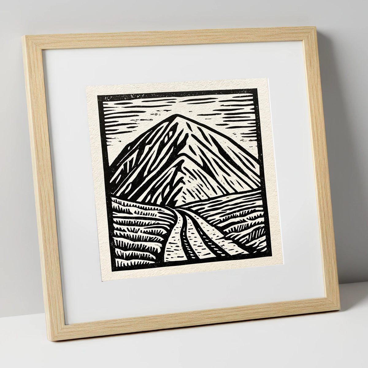 Bold Monochrome Blencathra Peak lake district fell art print in natural frame