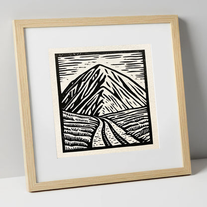Bold Monochrome Blencathra Peak lake district fell art print in natural frame