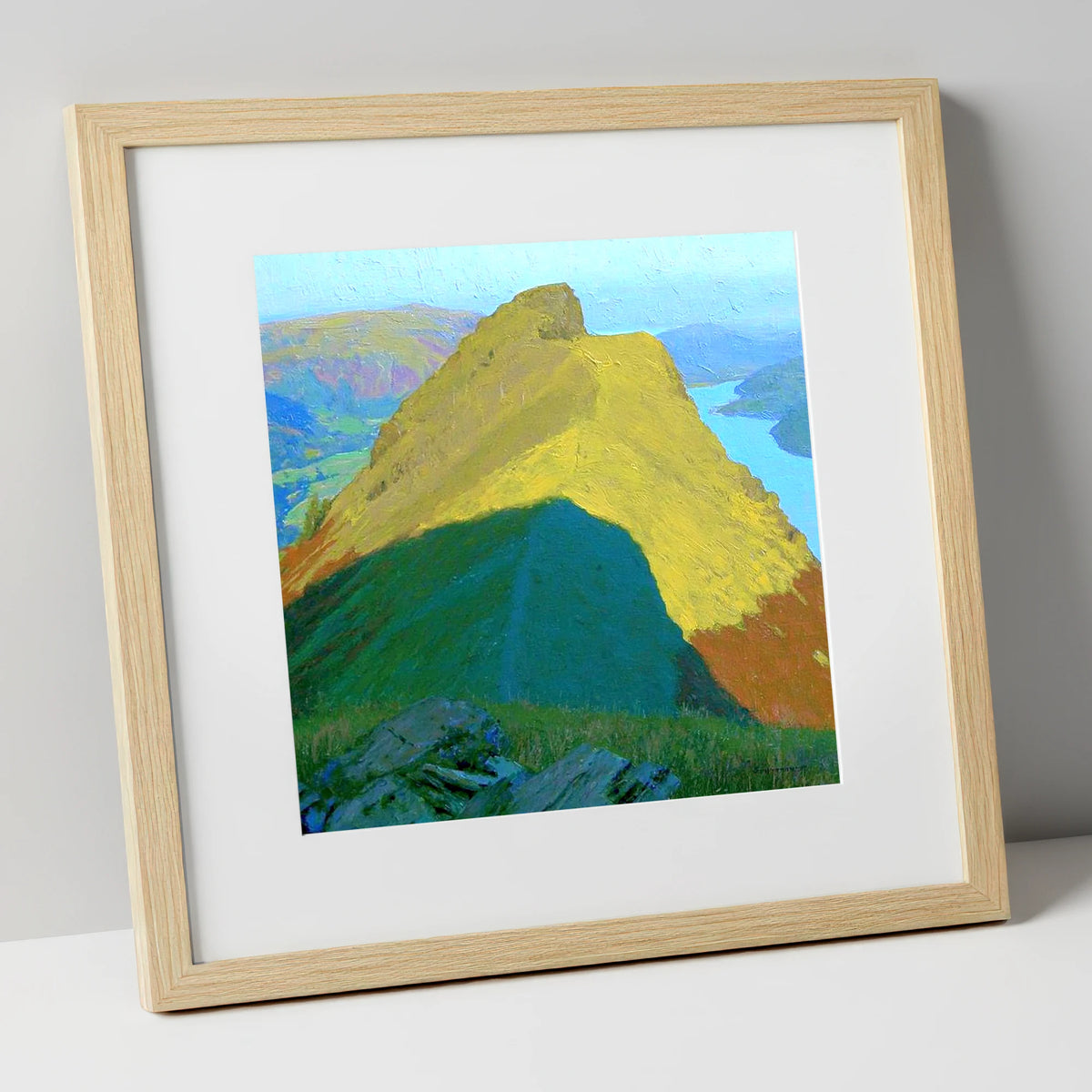 Sunlit Helm Crag Summit Ridge lake district fell art print in natural frame