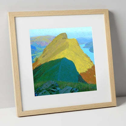 Sunlit Helm Crag Summit Ridge lake district fell art print in natural frame