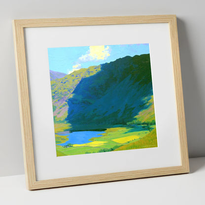 Brock Crags over Sunlit Valley lake district fell art print in natural frame