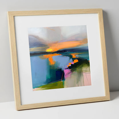 Abstract Sunset Over Lake Water lake district lake art print in natural frame