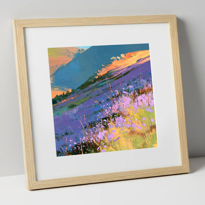 Radiant Heather Fellside at Sunset flowers & fellsides art print in natural frame