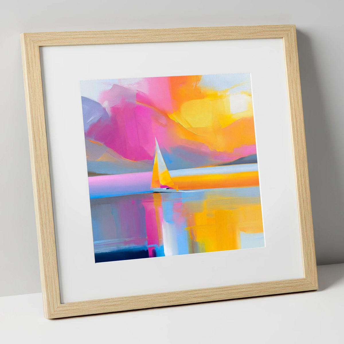 Vibrant Sailboat on the Lake lake district walking art print in natural frame